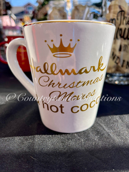 Hallmark Christmas Movies & Hot Cocoa Mug - white with gold trim