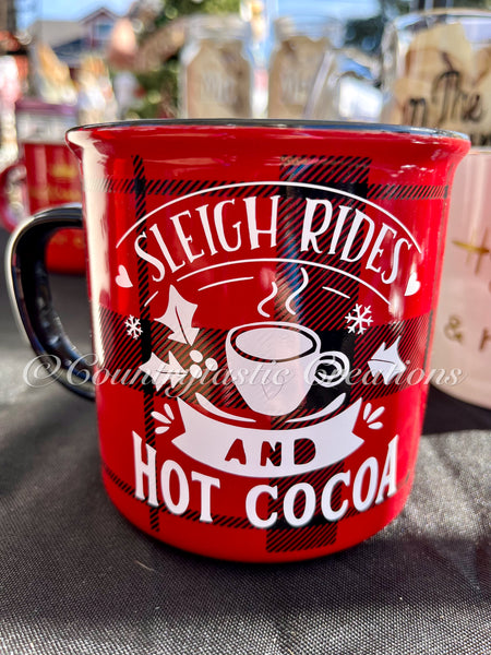 Sleigh Rides & Hot Cocoa Mug - black and red plaid