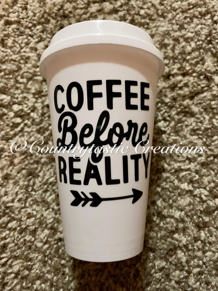 Coffee Before Reality White Travel Cup