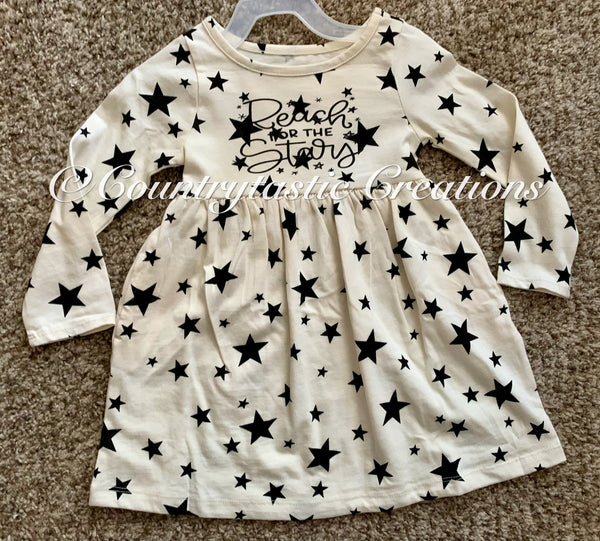 Reach for the Stars Girls Long Sleeve Pocket Dress